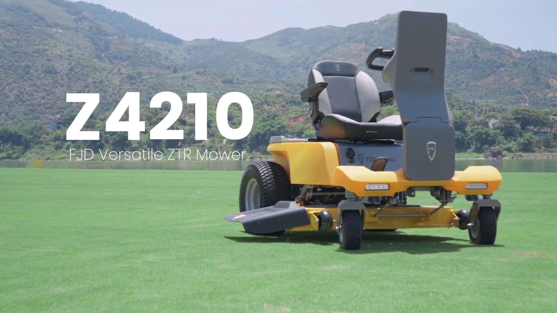Load video: FJD Smart Versatile ZTR Mower video: An electric-powered lawn mower with smart driving and mobile power station functionalities. Maintain your garden all-year-round with our accessories, mowing, grass vacuuming or snow plowing capabilities.