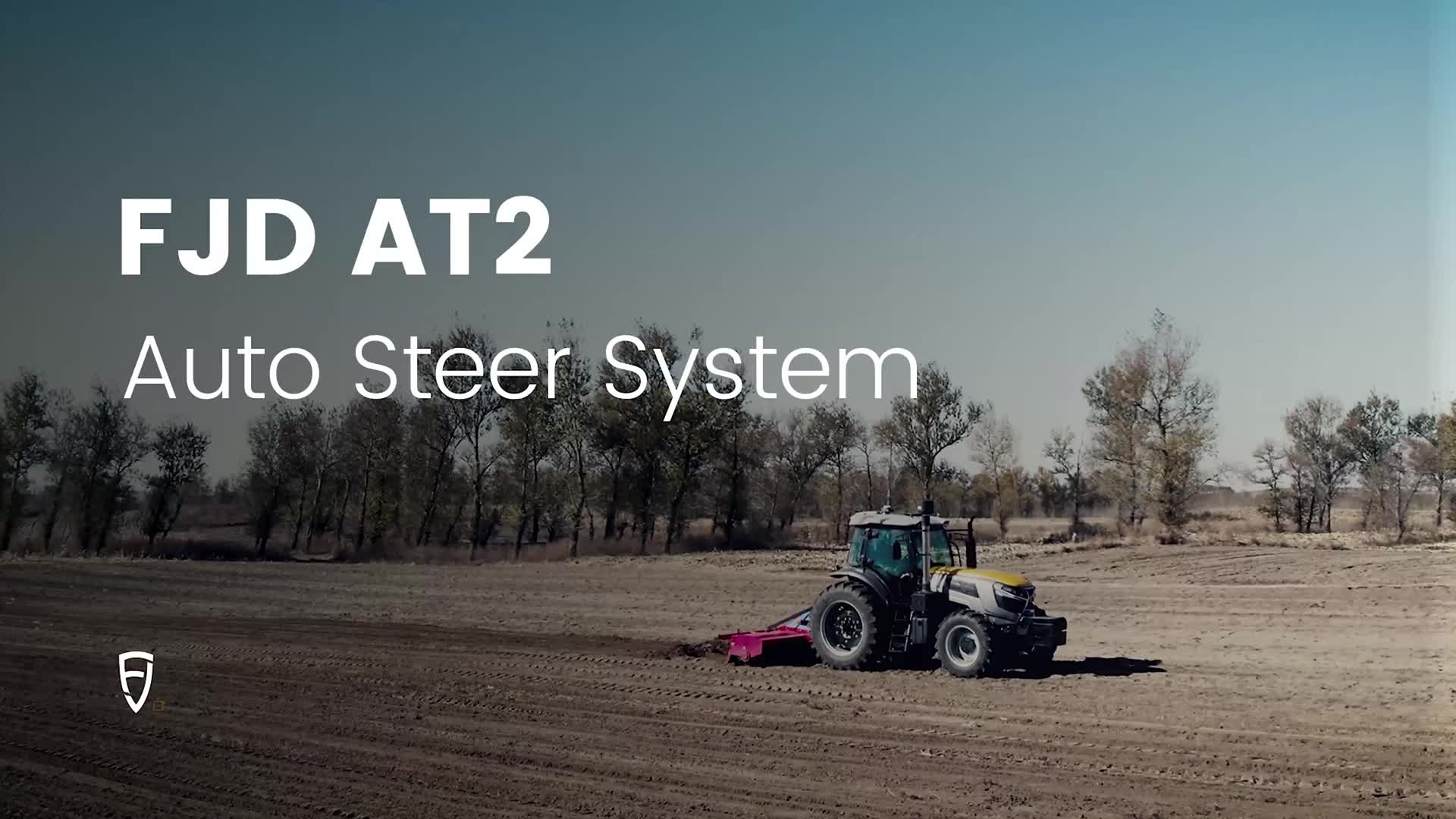Load video: FJD AT1 Autosteering Kit uses GNSS and RTK to navigate tractors along straight lines, curves, or concentric circles with sub-inch (2.5 cm) accuracy.