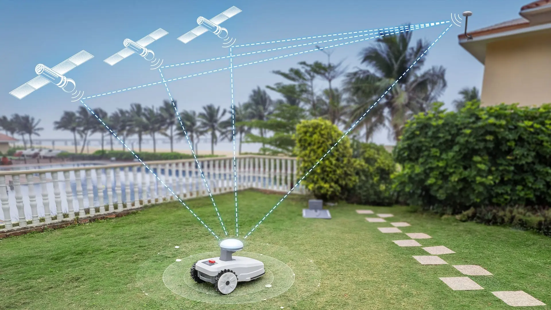 FR4000 robotic lawn mower using RTK satellite positioning for precise boundary mapping